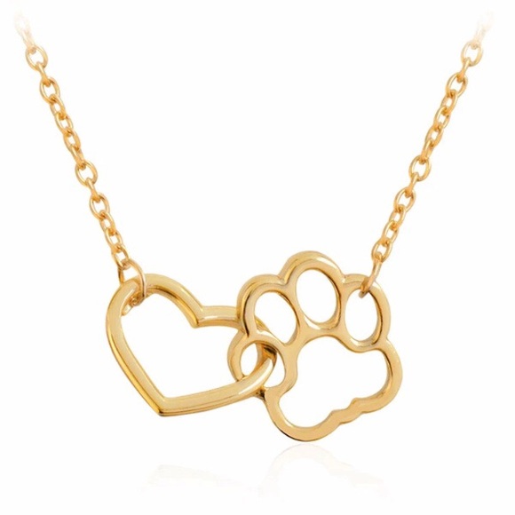NEW!💙💎💛🐾PAW PRINT HEART NECKLACE🐾💛💎💙GOLDEN - Picture 7 of 8